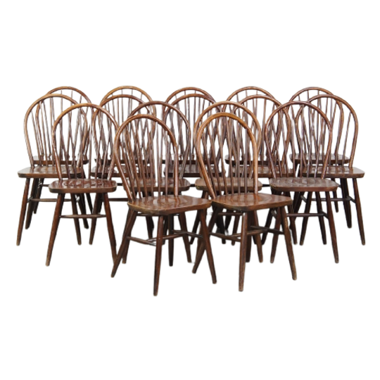 Set Van 16 Vintage Houten Windsor Spijlen Stoelen Uit De Jaren ’70 In Engelse Stijl 1