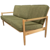 Green Fabric And Wood 3 Seat Sofa 1960s