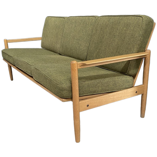 Green Fabric And Wood 3 Seat Sofa 1960s 1
