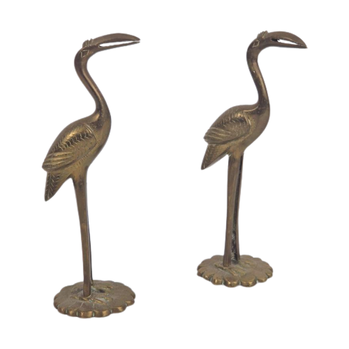 Set 2 Vintage Messing Flamingo Kraanvogel '70 Regency Goud