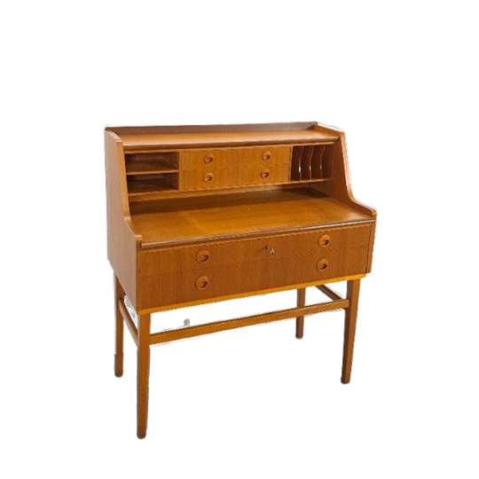 Zweeds Teak Secretaire Met Lades En Uitschuifbaar Blad, Bureau 1