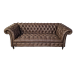 Clinton Chesterfield 3-Zits Bank – Bruin, Soft Leer thumbnail 1