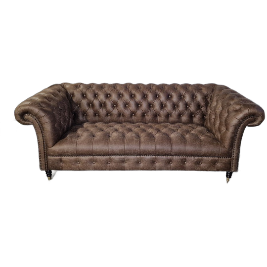 Clinton Chesterfield 3-Zits Bank – Bruin, Soft Leer 1