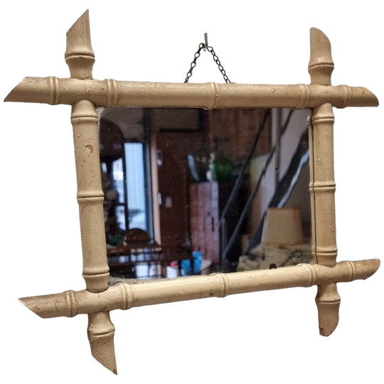 Vintage Witte Houten Bamboo Spiegel 1