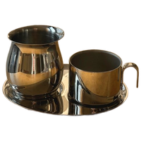 Vintage Stainless Steel Coffee Cup With Milk Jug