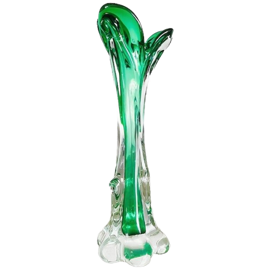 Vintage Mid-century Murano Glazen Boomstam Vaas Groen 1970’s 1