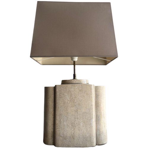 Architectural Table Lamps In Travertine And Brass Style Maison Jansen , 1970S