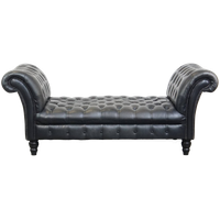 Groot, Sierlijk Zwart Chesterfield Daybed Gemaakt Van Rundleer