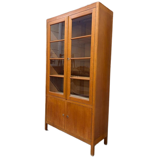 Vintage Xl Hoge Houten Vitrinekast / Kast / Labokast 1