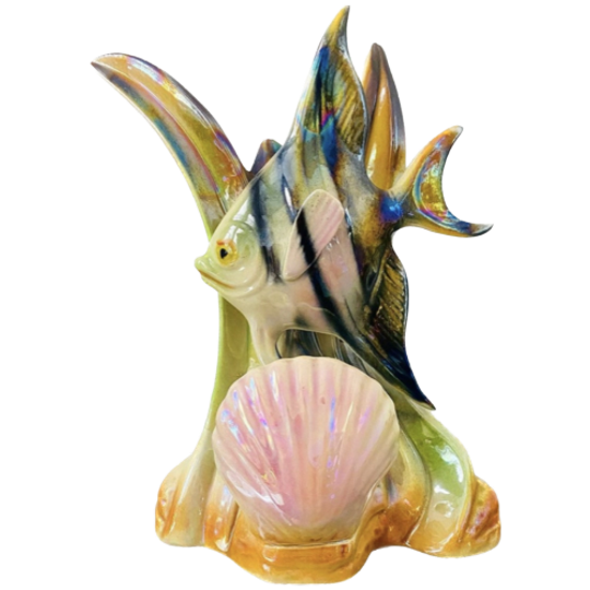 H. Bequet Vis Sculptuur Porselein Met Schelp 1950’s 1