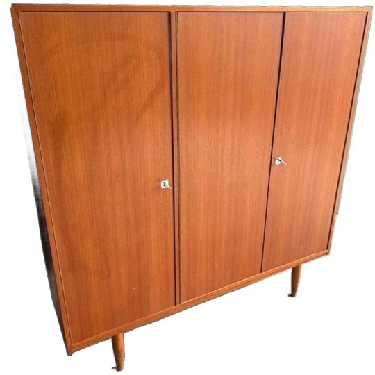 Vintage Deens Design Teak Kledingkast Driedeurs Jaren 60 1