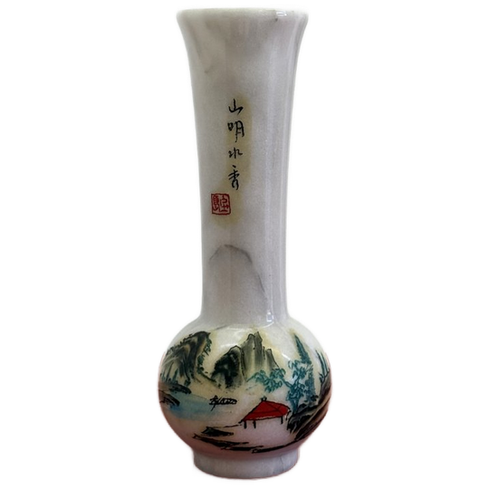 Chinese Vintage Marmeren Vaas Met Handgeschilderd Landschap 1