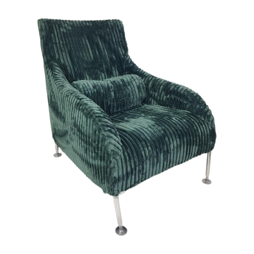 Vintage Design Fauteuil Nieuw Gestoffeerd Groene Rib Groen