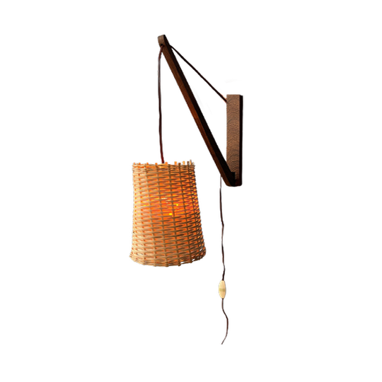 Deense Teakhouten Vishengel Boho Wandlamp Met Rieten Kap 1