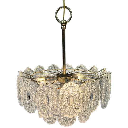 Vintage Kroonluchter, Messing Met Glazen Hangers, 1960's 1