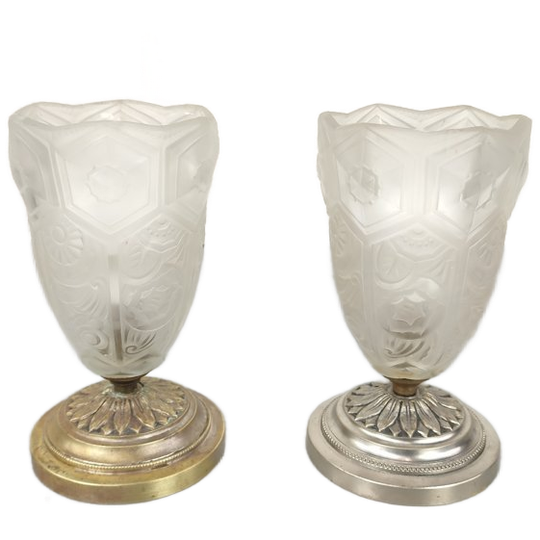 Koppel Art Deco Persglas Tafellampjes 1