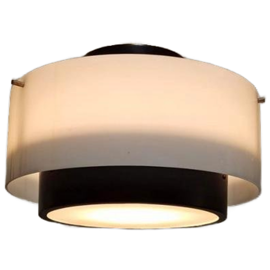 Vintage Mid Century Modern Hanglamp, Wit En Zwart 1
