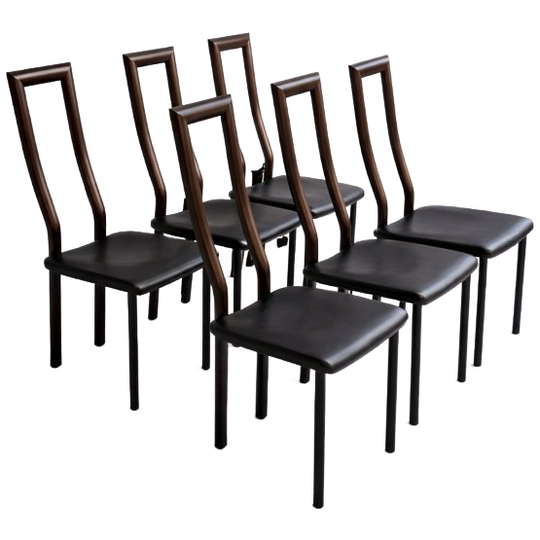 Set Van 6 Ycami Regia Stoelen, Zwarte Lak En Leder Zitting 1