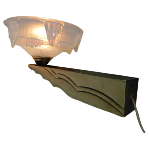 Art Deco Wandlamp Met Kap Van Opaliserend Glas, Jaren 30