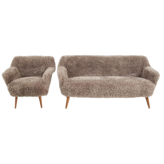 Vintage Bankstel Bruin Teddy | Bankje En Fauteuil Cocktail 1