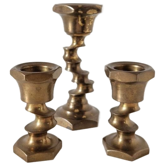 Vintage Kandelaars Set Brons Brutalist Vintage Messing Kleur 1