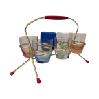 Ca. 1950’S - Germany - Set Of Shot (Schnapps) Glasses And Holder - Multi Colored thumbnail 1