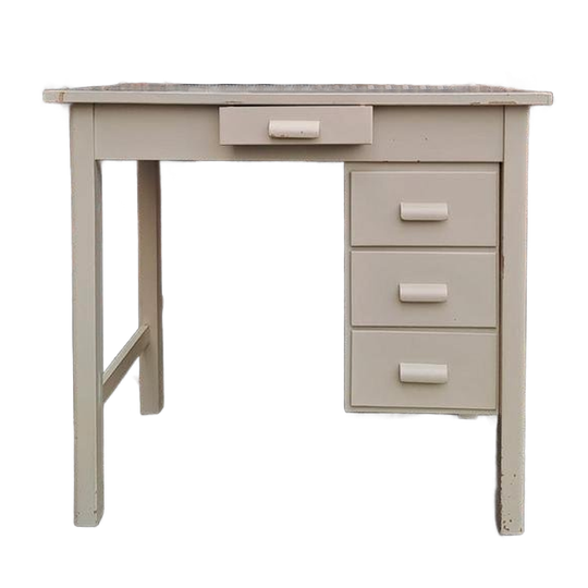Vintage Houten Bureau, Desk, Lessenaar, Jaren Vijftig, Crème 1