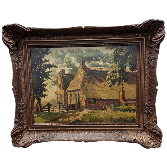 R. Otter Olieverf Op Board Met Boerderij, Midden 20e Eeuw 1