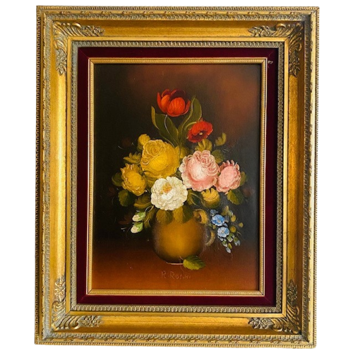 Vintage Bloemenschilderij Stilleven R. Rosini Italy Barok 1950’S