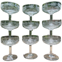 9x 19e Eeuwse Champagne Coupes Glazen Fijn Gegraveerd Frans