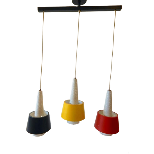 Vintage Lamp Hanglamp Jaren 60 Rood Zwart Geel 1