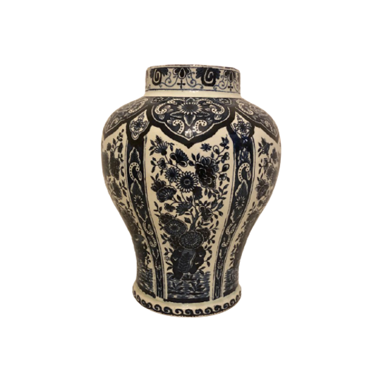 Antieke Aardewerk Vaas Van Regout Maastricht In Polychroom Blauw Ca. 1900 1