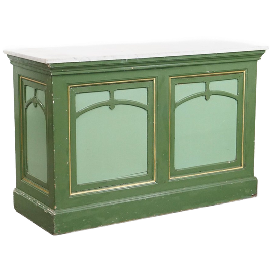 Unieke Antieke Groene Balie/ Dressior Uit Eind 19e/ Begin 20e Eeuw Met Een Marmeren Blad 1