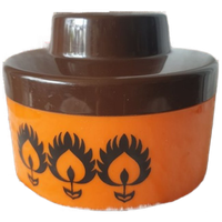 Retro Oranje Bruine Kunststof Pot Met Deksel Gdr Jaren 70