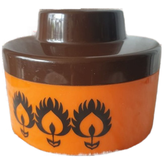 Retro Oranje Bruine Kunststof Pot Met Deksel Gdr Jaren 70 1
