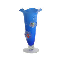 Vintage Murano Vaasje Blauw Met Bloemen, Venetie Italie '60