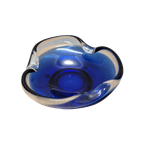 Blauw Glazen Murano Schaaltje Op Metalen Schotel thumbnail 1