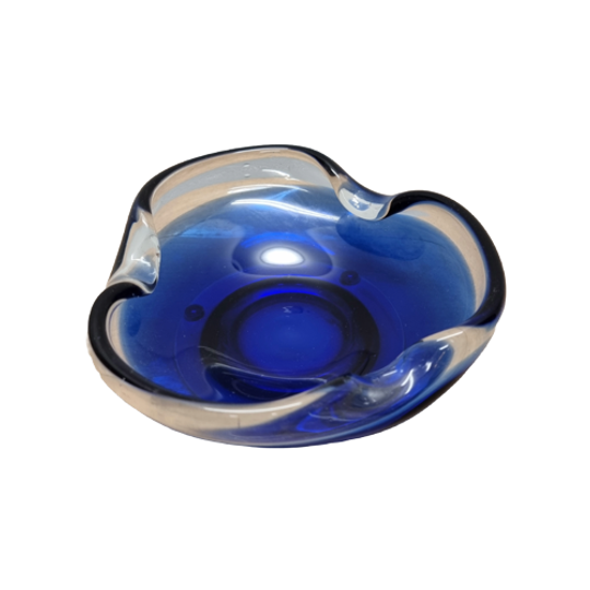 Blauw Glazen Murano Schaaltje Op Metalen Schotel 1