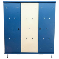 Vintage Kledingkast | Blauw Crème | 3 Deurs | Buisframe