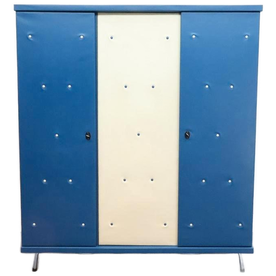 Vintage Kledingkast | Blauw Crème | 3 Deurs | Buisframe 1