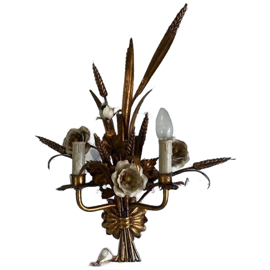 Vintage 'gouden' Wheat Wall Lamp Met Bloemen : Franse Stijl 1