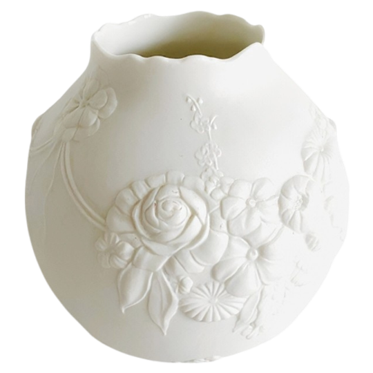 Vintage Ak Kaiser Ronde Vaas Biscuitporselein Bloemenpatroon In Reliëf 1