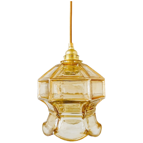 Vintage Hanglampje Amber Persglas Goud