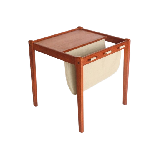 Vintage Deens Bijzettafel Teak Tijdschriftenrek Lectuurbak 1