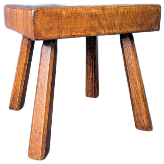 Vintage Brutalist Houten Krukje/ Bijzettafel 1960 1