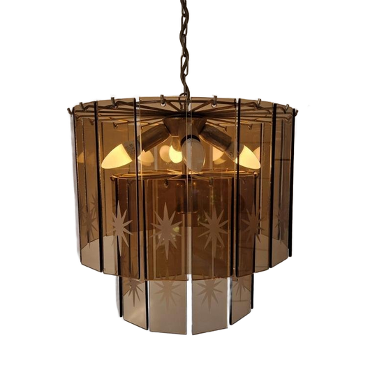 Vintage Waterval Kroonluchter Met Geslepen Gerookt Glas 1