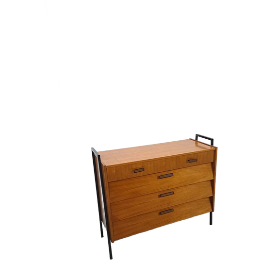 Teak Schoenenkast Met Zwart Metalen Poten, Nr. 2 1