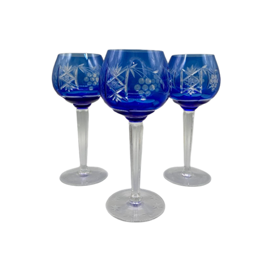 Set Kobalt Kristal Wijnglazen Gegraveerd 3 Stuks 1