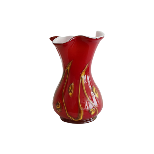 Prachtige Vintage Murano Rood/geel/bruin/wit Vaas, Italie Jaren '70 1