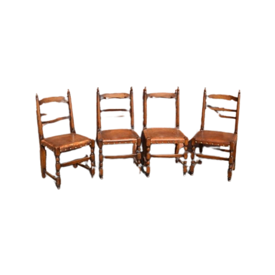 Antieke Stoelen Met Leren Zitting Set Van 4 1